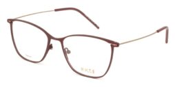 Female cat-eye red titanium optical frame with bronze color temples and red acetate temple tips