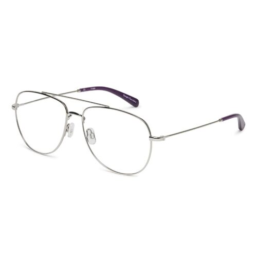 Men's elegant, metallic frame and temples in silver tone. Purple acetate temple tips with discreet ST logo