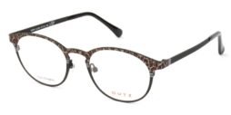Lady's, black metallic full frame and temples, combined with leopard pattern and black acetate temple tips