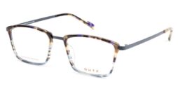 Blue-brown multicolored acetate frame, with dark blue metallic temples and bridge. Matching color acetate temple tips