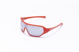 Large Multi-Use Sports unisex mask in matt red color and silver flash lens