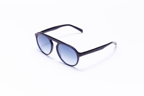 unisex, handmade, round blue acetate sunglasses with blue gradient lens