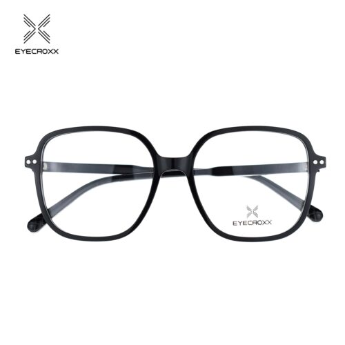 Unisex acetate black frame and temples. Gold tone metallic clip on with smoke grey polarized lenses