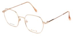 Girlish, rose gold metallic frame and temples, with matching color acetate temple tips