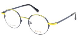 Unisex, bi-color, dark blue with yellow details, metallic frame and temples