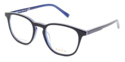 Square dark blue acetate frame and temples with inner bright blue color details
