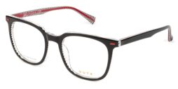 Bi-color, black and white acetate frame and temples, with red details