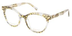 Elegant, transparent acetate frame, with yellow ostrich feather pattern and matching color acetate temples
