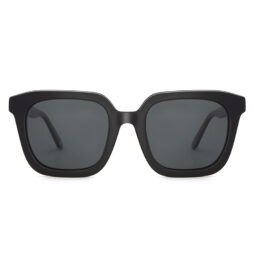 Oversized, black, acetate frame and temples with smoke grey color polarized lenses for 100% UV protection