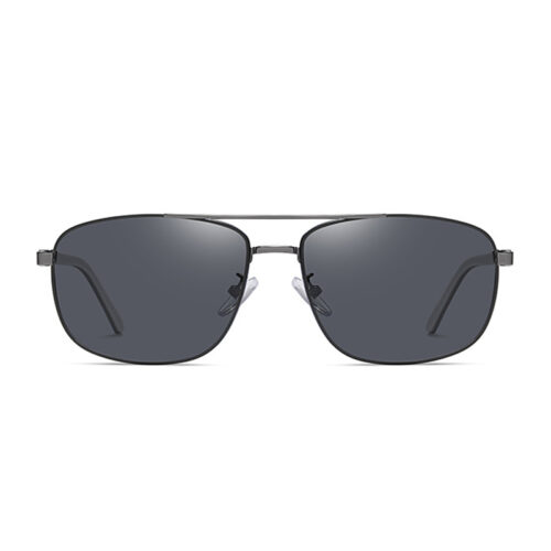 Men's, black, metallic frame with white discreet details on the temples and smoke color polarized lenses