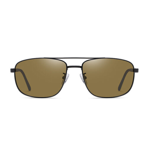 Men's, matte black, metallic frame and temples with brown color polarized lenses