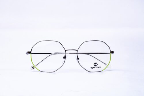 Lady's, gun metallic frame, enhanced with a light green detail, and temples with transparent temple tips.