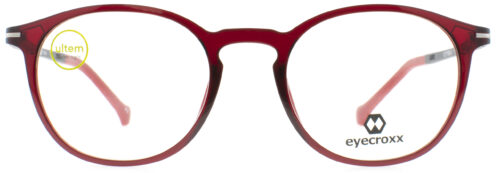 Unisex wine red frame and temple tips and contrast color blue temples