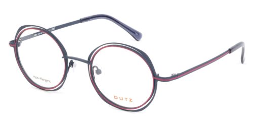 Ladies, dark blue metallic frame and temples with pink color details and assorted color acetate temple tips
