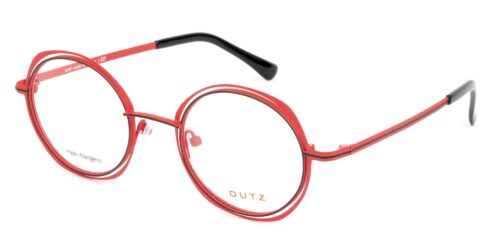 Ladies, red metallic full frame and temples with black color details and assorted color acetate temple tips