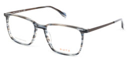 Multicolor, blue-brown based, acetate frame, with brown metallic temples and matching color acetate temple tips
