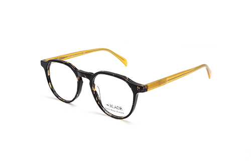 A vintage, unisex, black-yellow patterned full frame, combined with assorted solid yellow temples