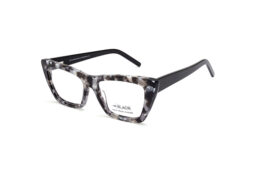 A bold, female, marble grey patterned frame, combined with assorted solid black temples
