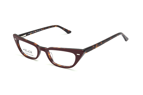 Ladies 2 layered half eye frame, shiny wine red with inner brown tartaruga details and assorted color acetate temples