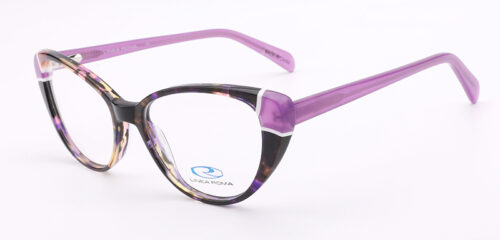 An elegant, purple based multicolor frame, with solid purple temples