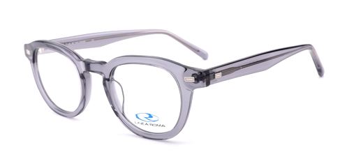 A casual, unisex, acetate frame and temples, in crystal grey color