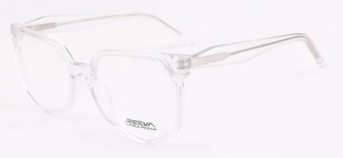 An oversized, feminine, crystal transparent frame, with matching color temples
