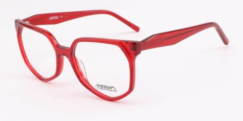 An oversized, feminine, crystal red frame, with matching color temples