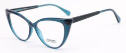 An elegant, crystal blue, cat-eye frame, with matching color temples