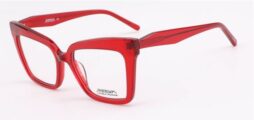 An oversized, impresive red frame, with matching color temples