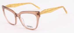 An elegant, crystal brown frame, with shimmering yellow color temples