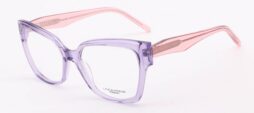 An oversized, feminine, crystal purple acetate frame, with contrast color soft pink temples