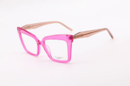 An oversized, feminine, crystal bright pink frame, with contrast color brown temples