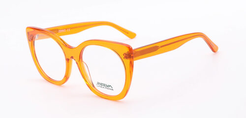 A feminine, crystal orange frame, with matching color temples