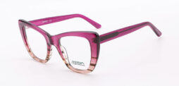 A feminine, bi-color, crystal purple combined with pink, frame and matching color temples