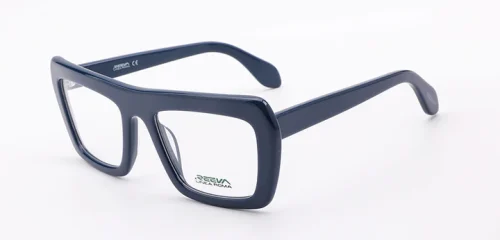 A bold, trendy, shiny blue frame, with matching color temples