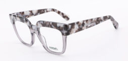 An oversized, 2 layered frame, crystal grey combined with marble grey pattern and matching color temples
