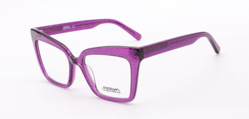 An oversized, feminine frame in shimmering purple color, with matching color temples