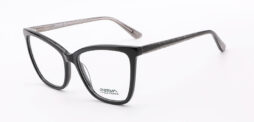 An elegant, shiny black frame, with matching color temples