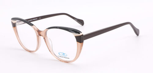 An elegant, crystal light brown frame combined with marble black and brown color temples