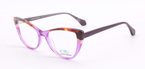 An elegant, purple based multicolor frame, with matching color temples