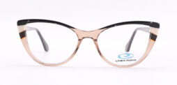 An elegant, crystal light brown frame combined with marble black and brown color temples
