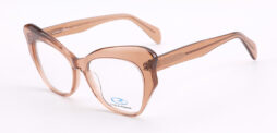 An impressive, cat-eye frame in crystal brown color and matching color temples