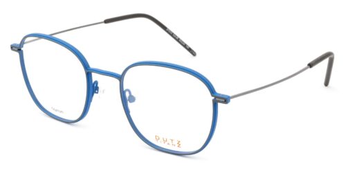Square, bi-color, grey combined with aqua titanium frame, with grey color temples and black acetate temple tips