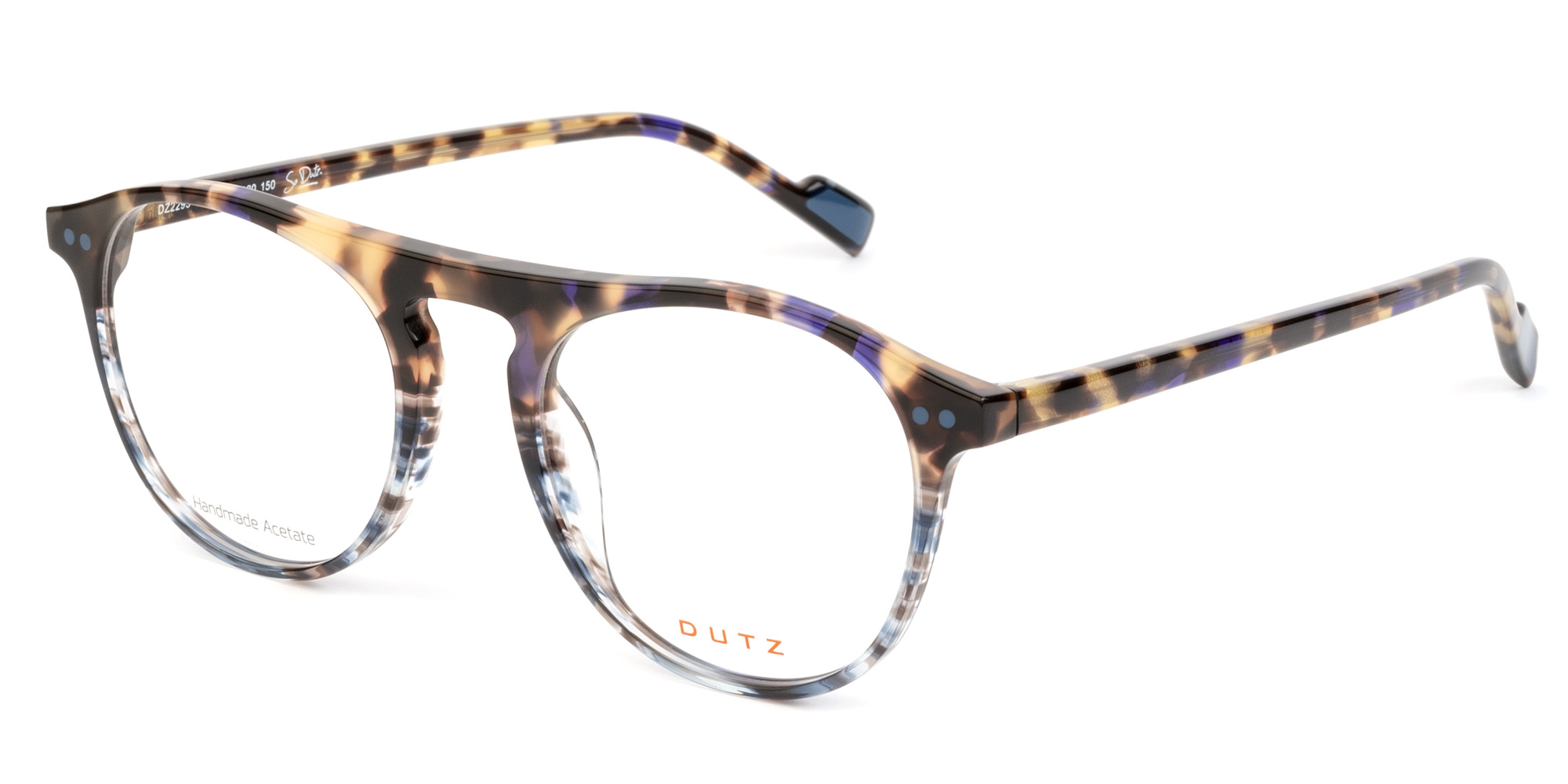 Multicolor, blue-brown based acetate frame and matching color temples