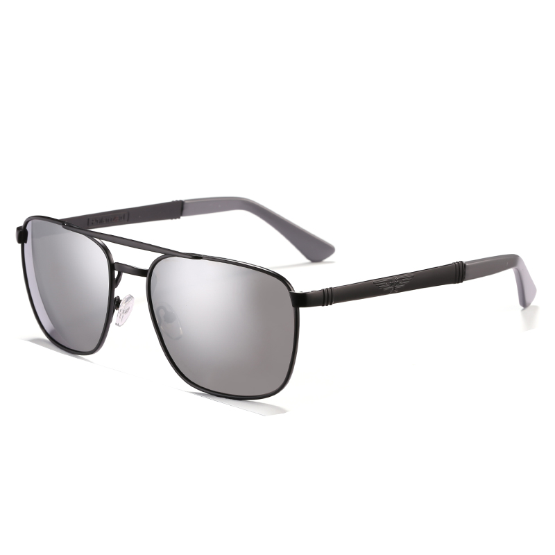 Men's, matte black metallic frame and temples, with flash mirror polarized lenses, for 100% UV protection