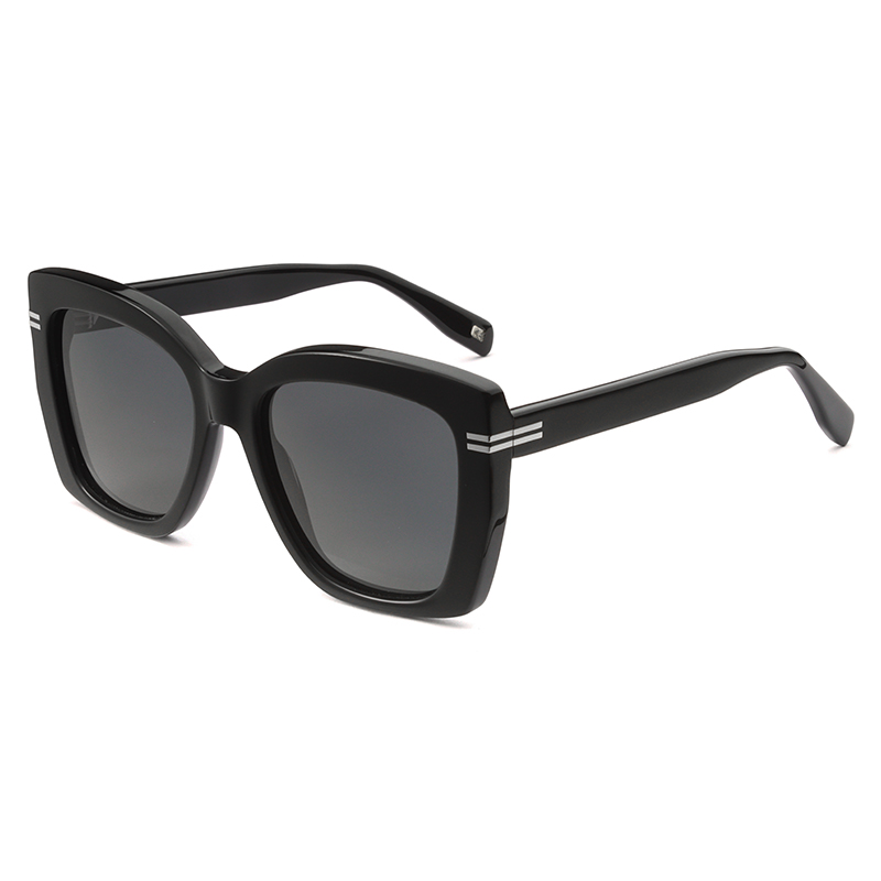 Black, acetate, frame and temples, with smoke grey color polarized lenses, for 100% UV protection