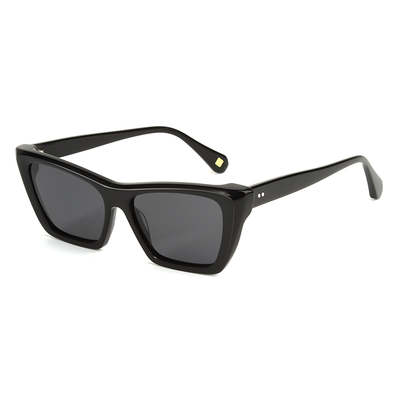 Black, acetate, frame and temples, with smoke grey color polarized lenses for 100% UV protection