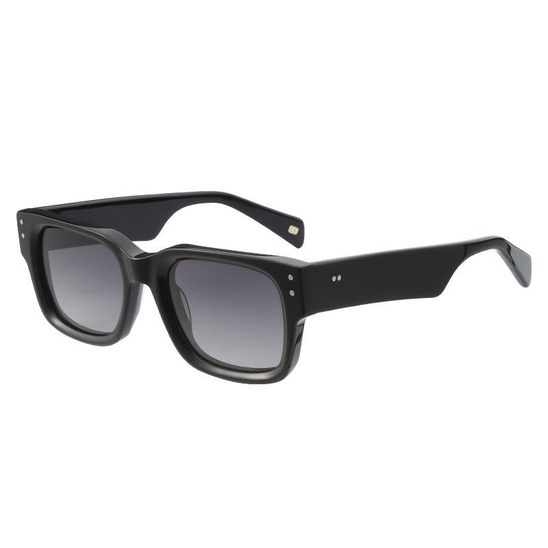 Shiny black, acetate, frame and temples, with gradient smoke grey color polarized lenses, for 100% UV protection