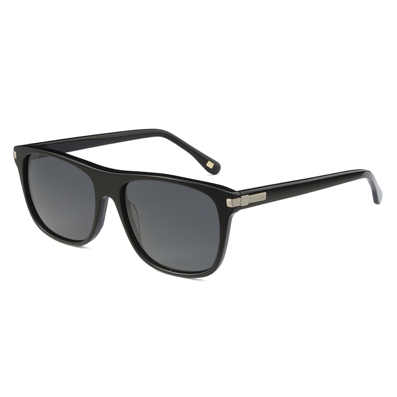 Men's, shiny black, acetate frame and temples with metallic details on the hinges.