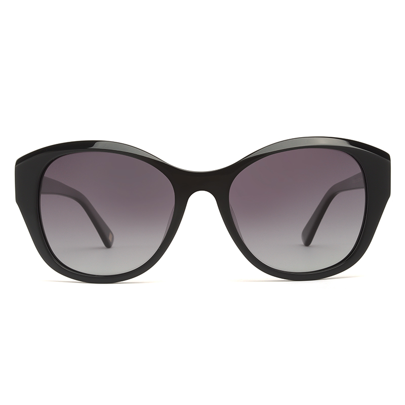 Elegant, black, acetate, frame and temples, with gradient grey color polarized lenses, for 100% UV protection